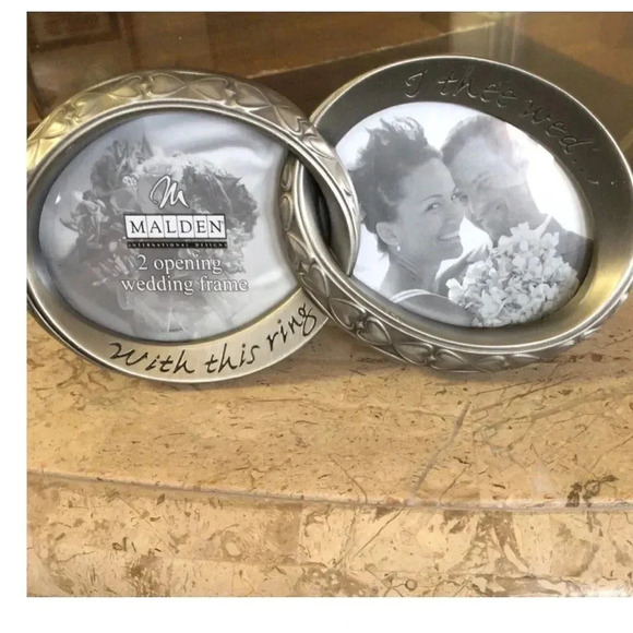 SILVER TONE DOUBLE INTERTWINED WEDDING RING PICTURE FRAME 7.5x3” cones gift wrap - Picture 10 of 14